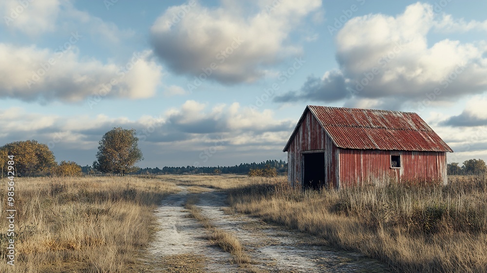 Red Barn in a Field with a Dirt Road - Countryside Landscape Photography Red Barn in a Field with a Dirt Road - Countryside Landscape Photography