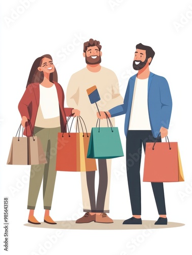 Templating banner for client retention and loyalty marketing strategies with flat illustration of people with shopping bags and man with magnet.