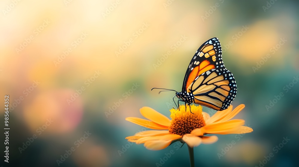 Monarch Butterfly on a Yellow Flower in a Summer Garden Monarch Butterfly on a Yellow Flower in a Summer Garden