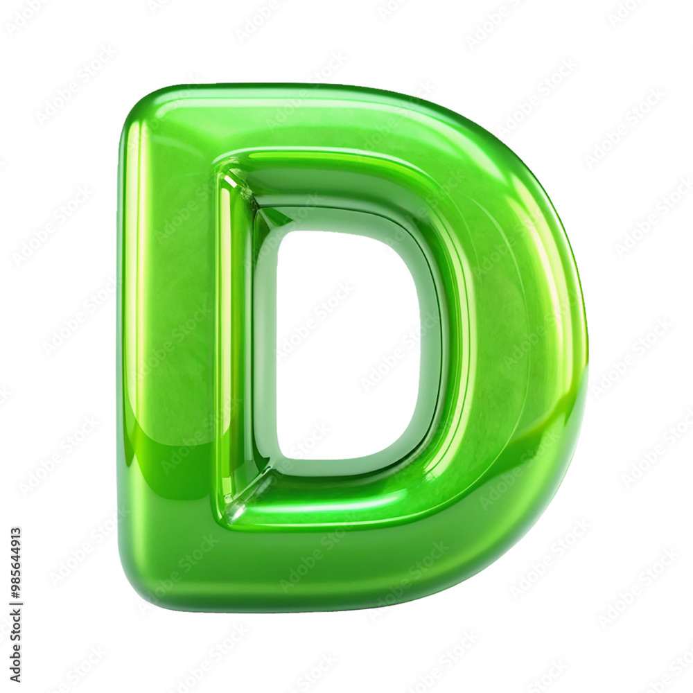 3D glossy green letter D, with a shiny, inflated bubble-like design. 3D glossy green letter D, with a shiny, inflated bubble-like design.
