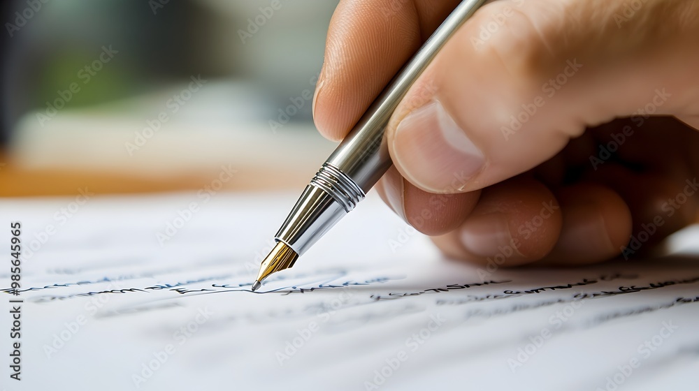 Hand Holding Pen Signing Formal Business Document Symbolizing Agreements and Professionalism Hand Holding Pen Signing Formal Business Document Symbolizing Agreements and Professionalism
