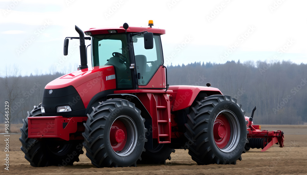 Red Gracitins III Tractor with Attached Farm Equipment Red Gracitins III Tractor with Attached Farm Equipment