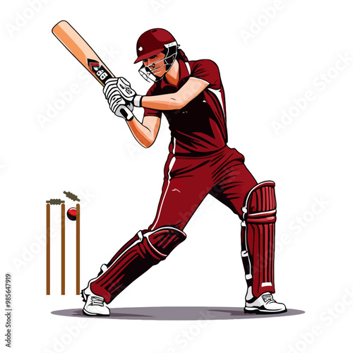 woman cricketer, female batter in action, sports illustration, PNG