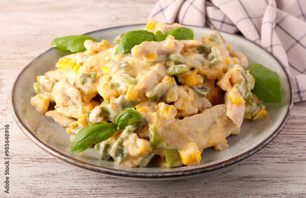 Turkey fillet with green beans and corn