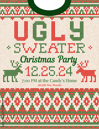 Ugly Sweater Christmas Party Invitation Knitted Holiday Design