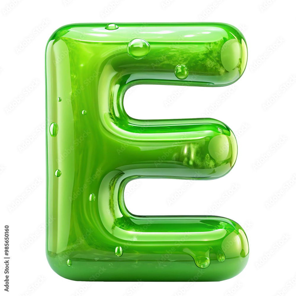 3D glossy green letter E, with a shiny, inflated bubble-like design. 3D glossy green letter E, with a shiny, inflated bubble-like design.