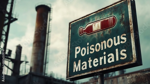 Rusty Sign Warning of Poisonous Materials in Industrial Setting