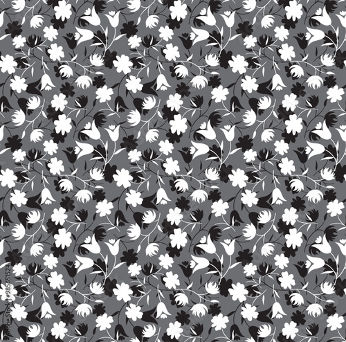 Seamless flower pattern on grey background 