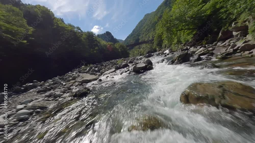Beautiful River at Gandate Canyon with cascading waterfalls shot by FPV drone Beautiful River at Gandate Canyon with cascading waterfalls shot by FPV drone