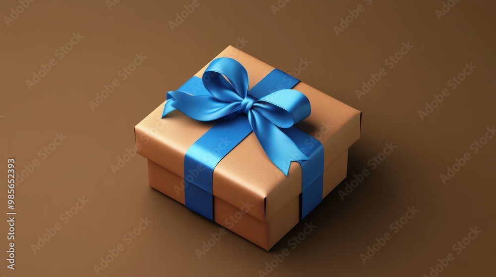 beautiful decorative gift box, blue bow and long ribbon. Generative ai beautiful decorative gift box, blue bow and long ribbon. Generative ai