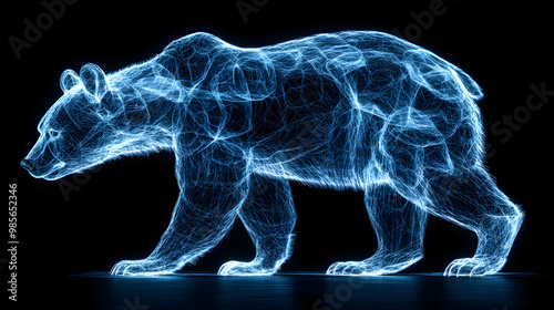 A Wireframe Hologram of a Bear Made from Blue Lines