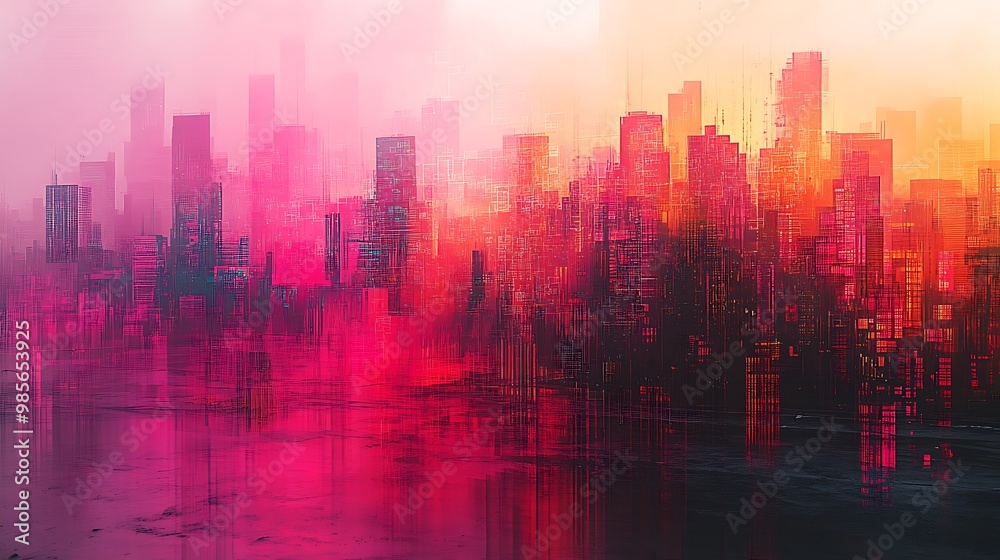 Abstract street art blending with digital glitch, neon graffiti tags and spray paint patterns merging with distorted pixel fragments, bold colors contrasting with glitchy digital textures,
