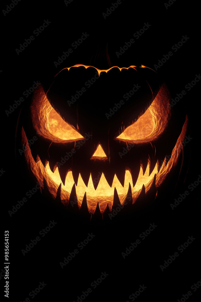 Fototapeta premium Scary Jack-o'-Lantern Face Glowing in the Dark