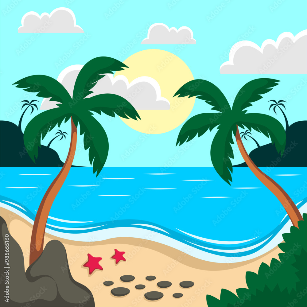 Summer beach scene vector background Summer beach scene vector background