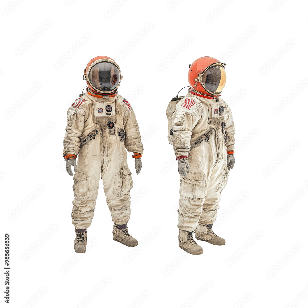 Two Astronauts in Space Suits Standing Side by Side Two Astronauts in Space Suits Standing Side by Side