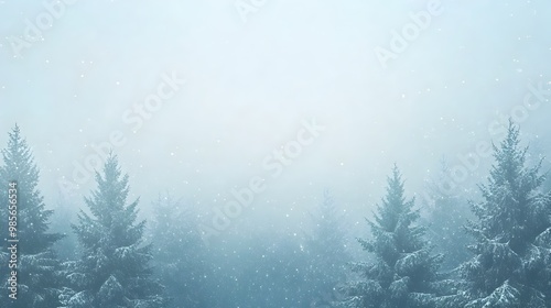 Soft Snowfall Over Serene Pine Forest Backdrop for Holiday Greetings