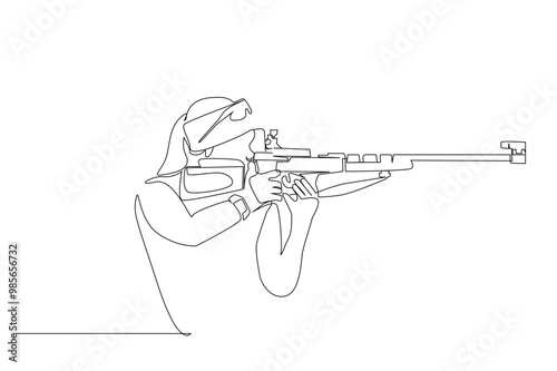 biathlon woman professional athlete ski gun shot target sport one line art design vector