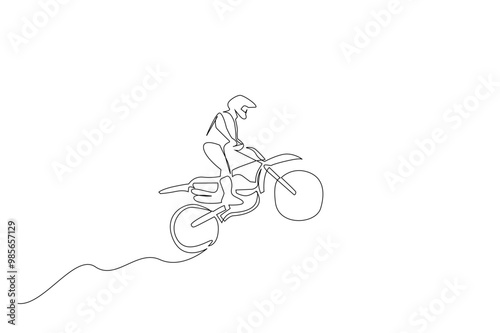 motorcycle driver extreme dirt terrain power activity race sport one line art design vector