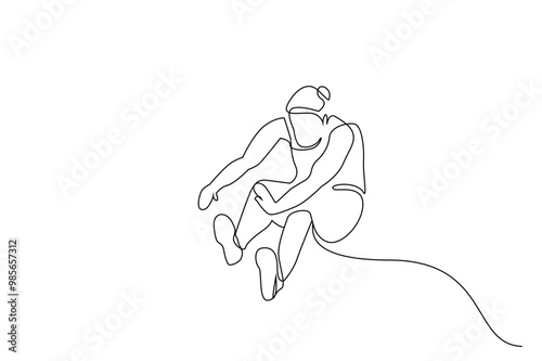 woman athletic olympic athlete sand long jump lifestyle one line art design vector