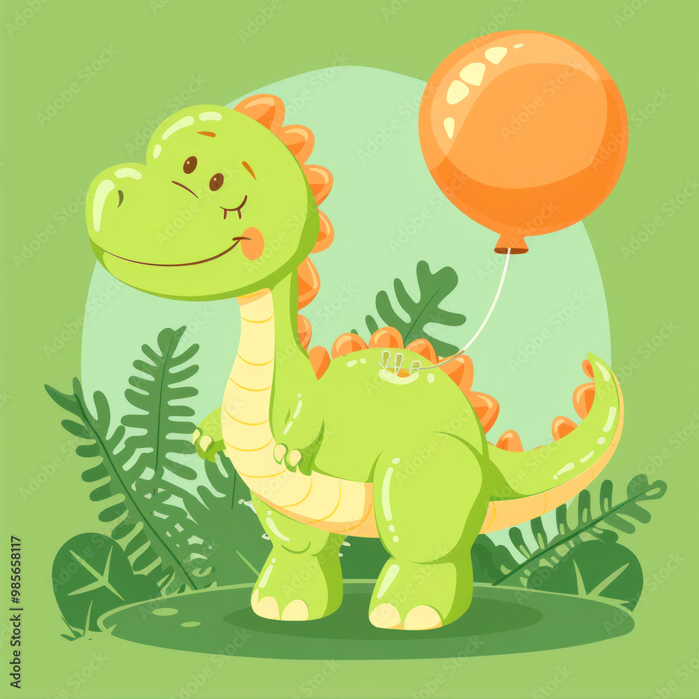 Fototapeta premium cute dinosaur, balloon, isolated flat cartoon style