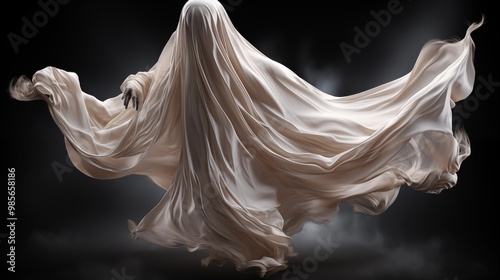 Halloween ghost on transparent background. Spirit figure. 