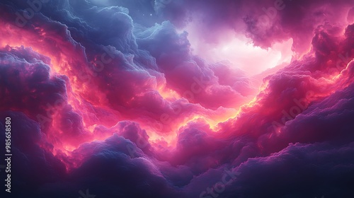 Dreamy spray-paint graffiti patterns flowing through the air, soft pastel clouds intertwining with vibrant neon colors, misty textures blending with abstract cloud formations, illuminated by a soft,