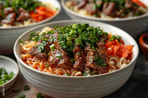 Dried duck noodles in white bowl