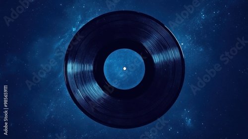 Vinyl record on a starry night sky background.