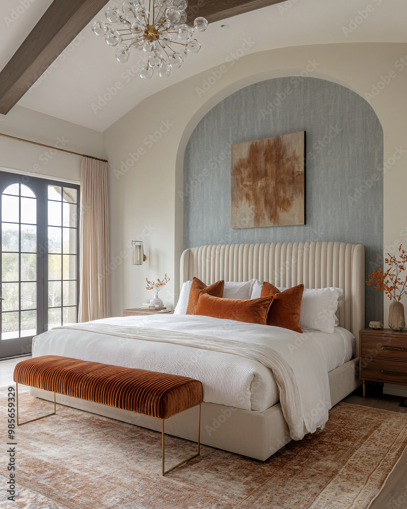 a highly detailed editorial photograph of a bright grand master bedroom with a tall ceiling a highly detailed editorial photograph of a bright grand master bedroom with a tall ceiling