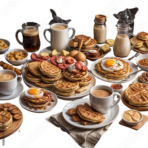 food, breakfast, coffee, cake, dessert, drink, sweet, morning, bread, snack, orange, milk, chocolate, croissant, pancakes, cookies, toast, churros, porras, waffles, maple syrup, toast, bagels, french  photo