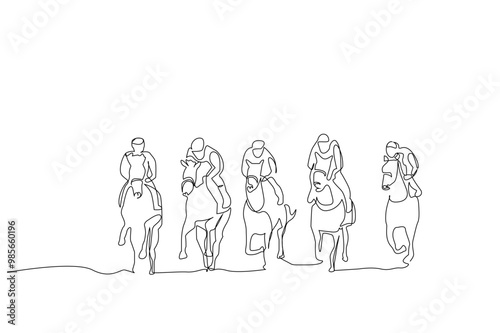 horse racing jockeys race activity sports lifestyle one line art design vector