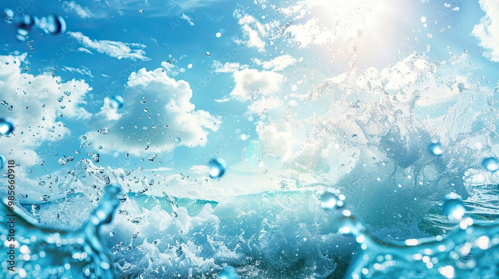 Fotografie Blue water splashes and swirling liquid patterns with soft waves creating a vibr