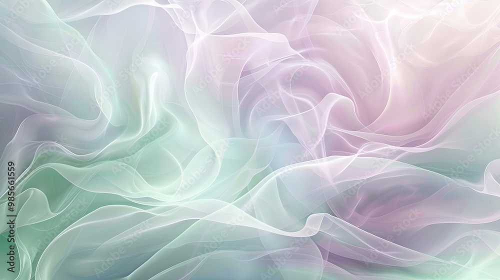 Flowing forms in lavender and mint green with glowing highlights creating a serene summer scene
