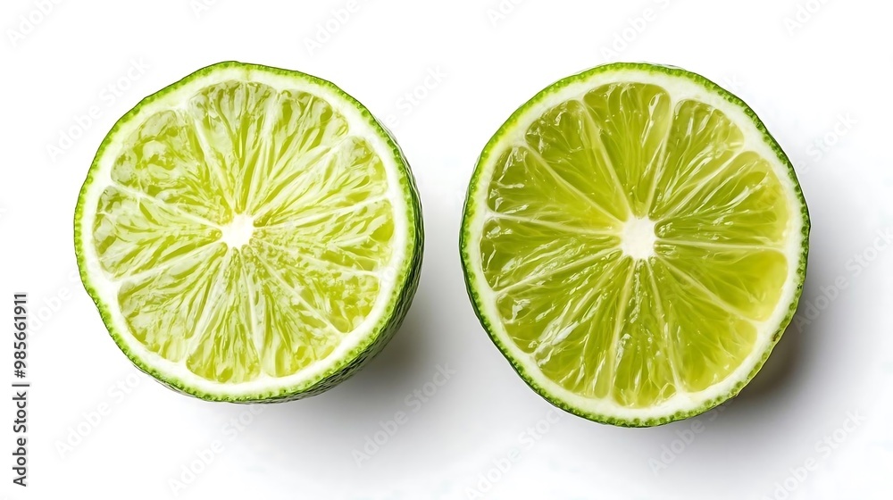 Two Halves of a Fresh Green Lime Isolated on White Background Two Halves of a Fresh Green Lime Isolated on White Background