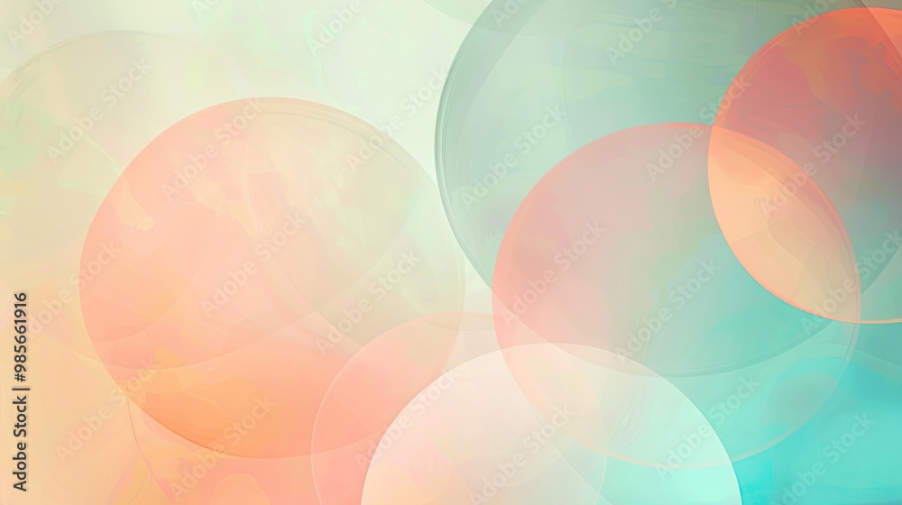 Smooth turquoise to peach gradient wallpaper with abstract circular patterns and light reflections Smooth turquoise to peach gradient wallpaper with abstract circular patterns and light reflections