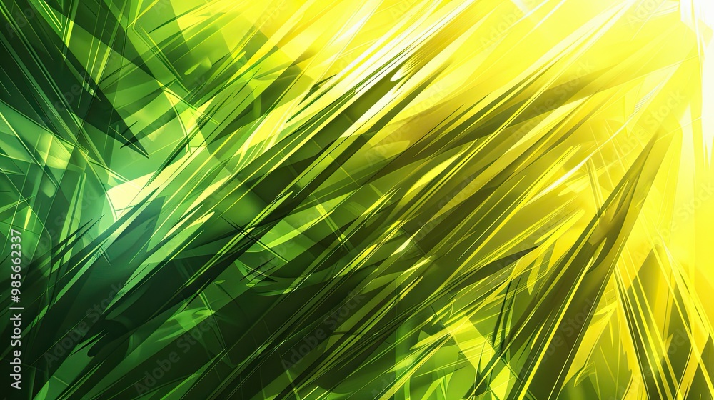 Obraz premium Vibrant emerald to yellow gradient and angular shapes for a high-energy summer wallpaper