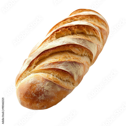 Fresh, crusty bread loaf on a white isolated background, transparent background.