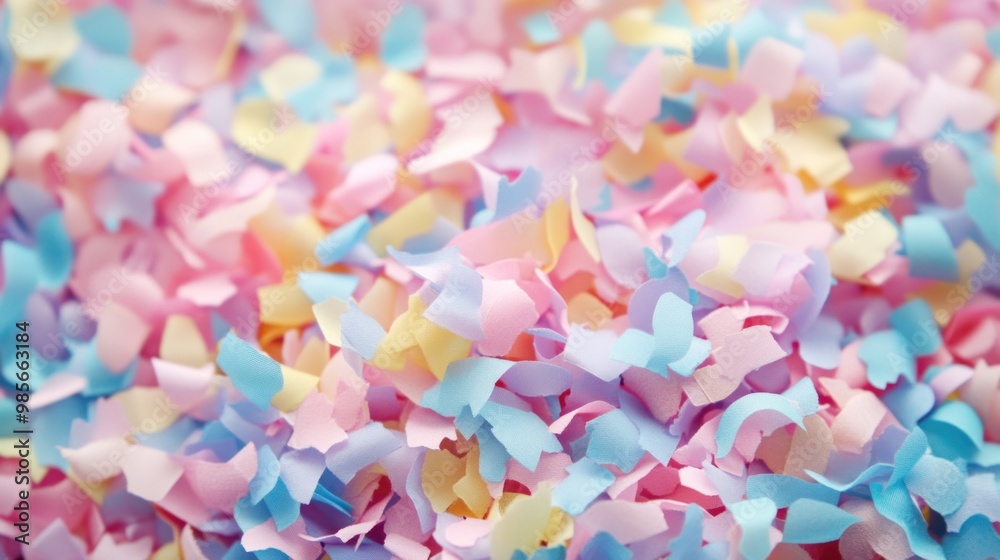 Close up of pastel pink, blue, and yellow confetti. Close up of pastel pink, blue, and yellow confetti.