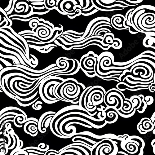 Chinese-inspired doodle tile seamless patterns in an illustrator graphic style