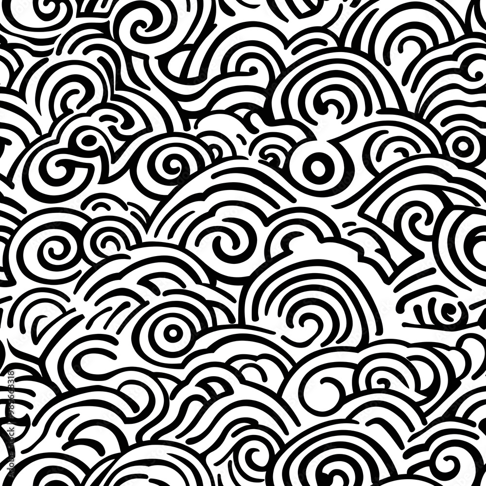 Obraz premium Chinese-inspired doodle tile seamless patterns in an illustrator graphic style