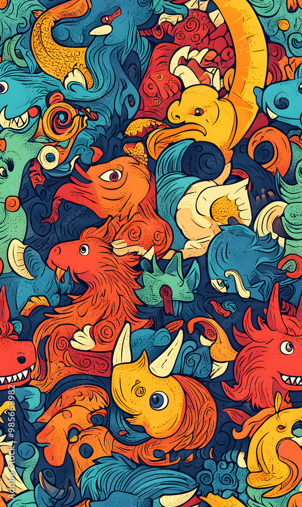 Chinese-inspired doodle tile seamless patterns in an illustrator graphic style Chinese-inspired doodle tile seamless patterns in an illustrator graphic style