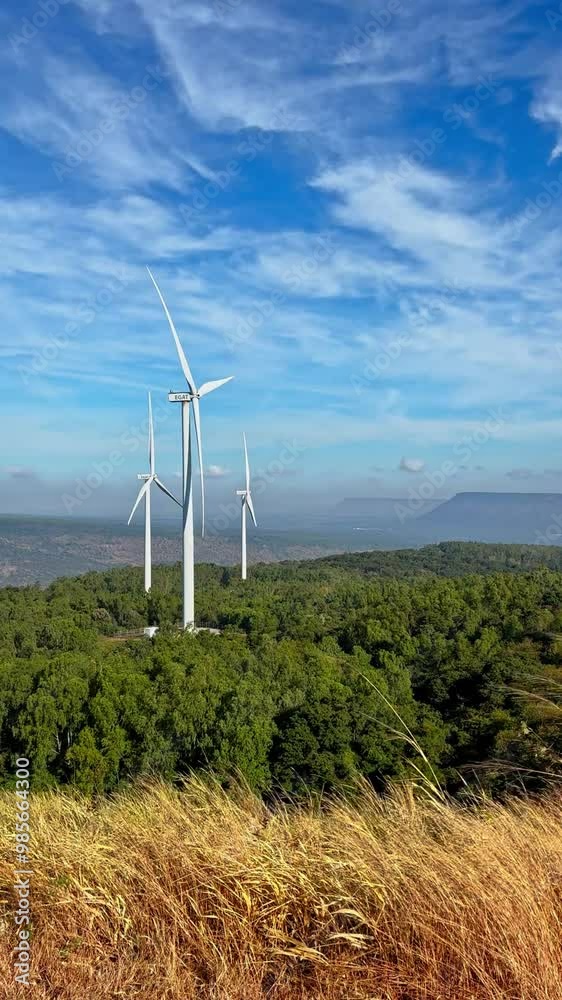 Wind turbine field view on Lam Takhong Dam used for electricity generation Wind turbine field view on Lam Takhong Dam used for electricity generation