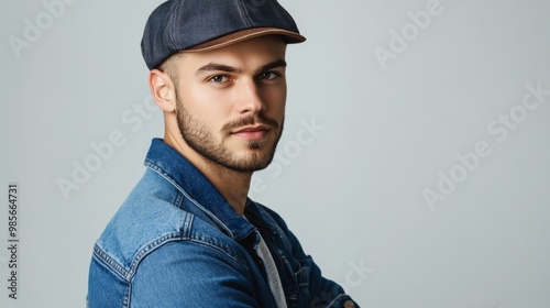 Trendy Young Man in Blue Denim Cap. A Stylish Portrait