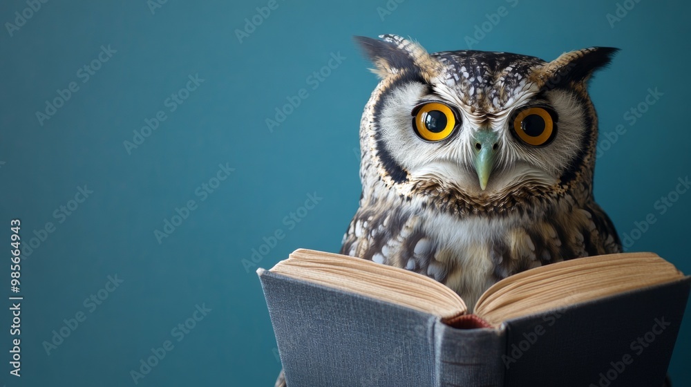 custom made wallpaper toronto digitalWisdom and Education. Owl Reading a Book on a Blue Background
