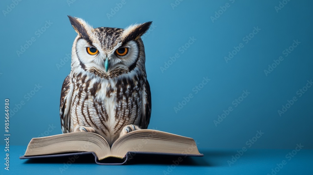custom made wallpaper toronto digitalWisdom and Education. Owl Reading a Book on a Blue Background