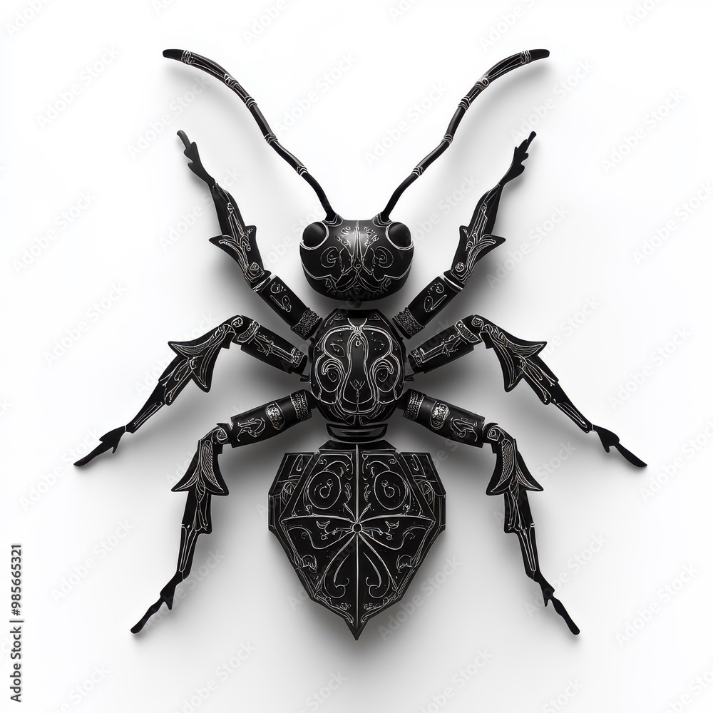 An ant with a textured pattern, highlighting the detailed surface and intricate features. An ant with a textured pattern, highlighting the detailed surface and intricate features.