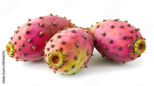 Fresh Ripe Prickly Pear Cactus Fruits Isolated on White Background photo