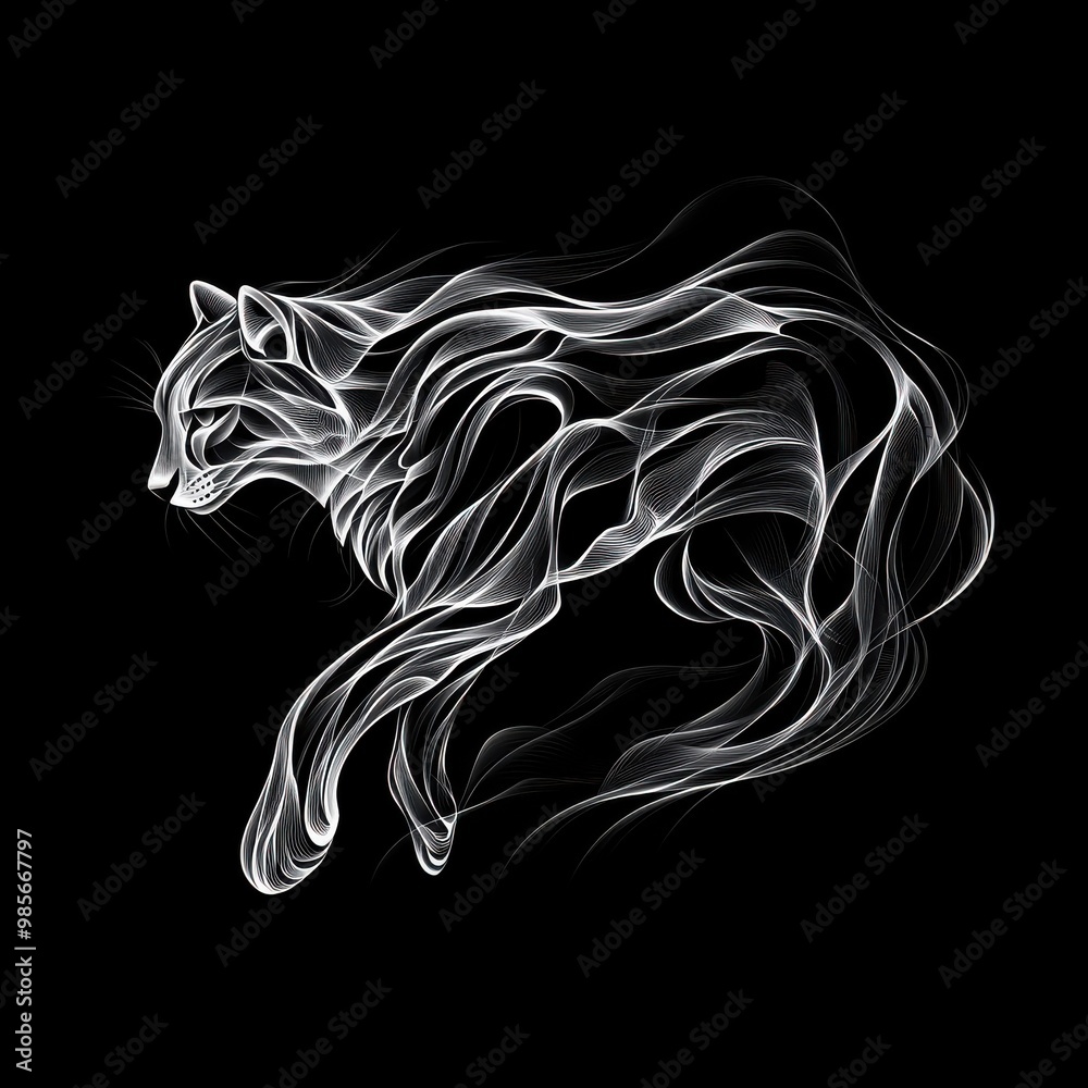 Cheetah transformed into smooth shapes and fluid forms in Morphism style, its speed captured in abstract lines. Cheetah transformed into smooth shapes and fluid forms in Morphism style, its speed captured in abstract lines.