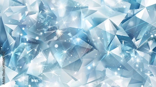 Ice blue silver and white star and polygon shapes with crystalline textures create a lively winter wallpaper