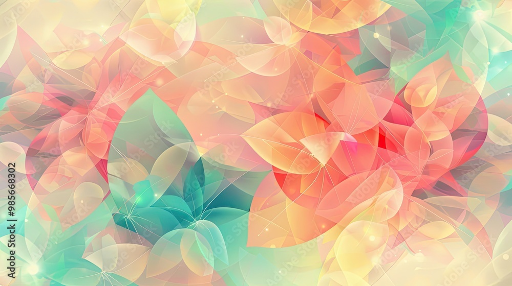 Obraz premium Coral mint and yellow spring shapes with swirling patterns and glowing effects create a vibrant wallpaper